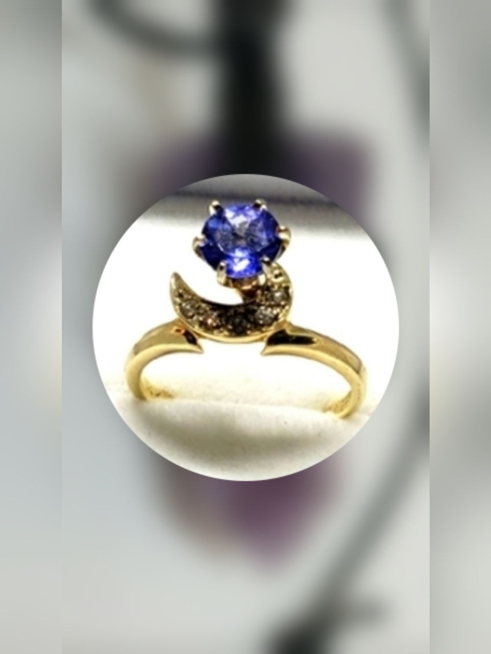 Tanzanite 14KYG  Crescent 💎 Diamond Ring Sz 7